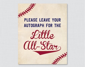 Leave Your Autograph for the Little All-Star Sign OR Little Slugger - Printable Vintage Baseball Autograph Sign, Baby Shower Sign - 0027