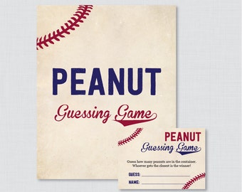 Baseball Baby Shower Peanut Guessing Game Printable - Guess How Many Peanuts Game - Instant Download - Vintage Baseball Peanut Activity 0027