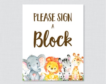 Safari Baby Shower "Decorate a Block" Sign AND "Sign a Block" Sign - Printable Download - "Please Decorate a Block" Sign, Safari Animal 0060