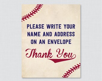 Baseball Address an Envelope Sign - Printable Download - Baseball Themed "Please Write Your Name and Address on an Envelope" Sign - 0027