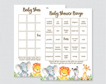 Safari Baby Shower Bingo Cards - Printable Blank Bingo Cards AND PreFilled Bingo Cards, Safari Animals Baby Shower Bingo Gender Neutral 0060