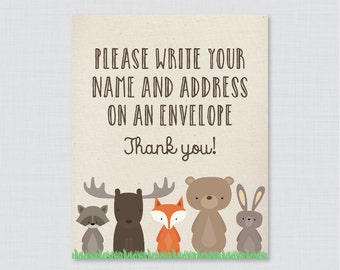 Woodland Address an Envelope Sign - Printable Download - Woodland Themed "Please Write Your Name and Address on an Envelope" Sign - 0010