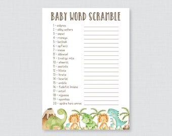 Dinosaur Baby Shower Word Scramble Game - Printable Instant Download Baby Word Scramble Cards - Dinosaur Themed Baby Shower Game Dino - 0077