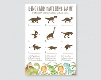 Dinosaur Matching Game - Printable Dinosaur Themed Baby Shower Game - Name the Dinosaurs Baby Shower Quiz Matching Game - Dino Theme - 0077