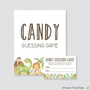 Dinosaur Baby Shower Candy Guessing Game Printable - Guess How Many Candies, M&Ms, etc, Instant Download Dinosaur Themed Candy Activity 0077