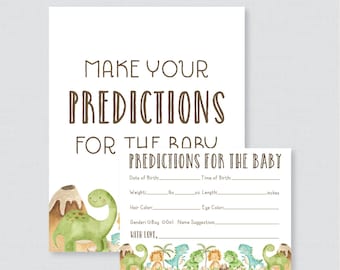 Dinosaur Baby Shower Prediction Cards - Instant Download - Dinosaur Themed Baby Statistics Game Guess Baby's Birthday, Weight - Dino - 0077