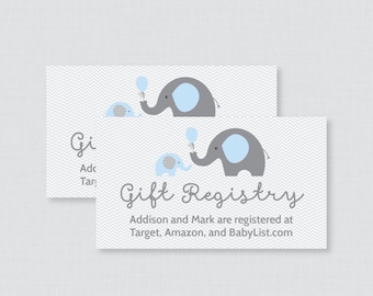 Printable or Printed Elephant Registry Inserts - Blue Elephant Themed Baby Shower Gift Registry Insert Cards - Blue Elephant Insert 0024-b