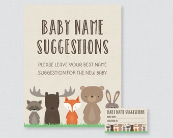 Woodland Baby Shower Baby Name Suggestions Cards and Sign - Printable Woodland Animal Themed Baby Name Suggestion Cards Activity - Fox 0010