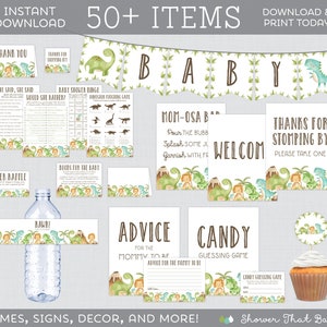 Dinosaur Baby Shower Bundle - Over 50 Printable Activities, Games, Decorations, Inserts, and Signs - Dino Themed Baby Shower Package 0077