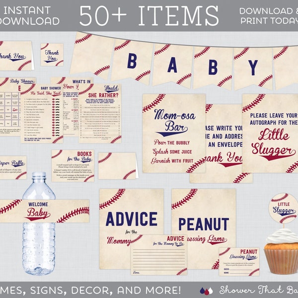 Baseball Baby Shower Bundle - Over 50 Printable Games, Decorations, Activities, Inserts, and Signs - Vintage Baseball Themed Package 0027