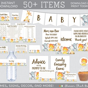 Safari Animal Baby Shower Bundle - Over 80 Printable Activities, Games, Decorations, Inserts, and Signs - Safari Animal Themed Package 0060