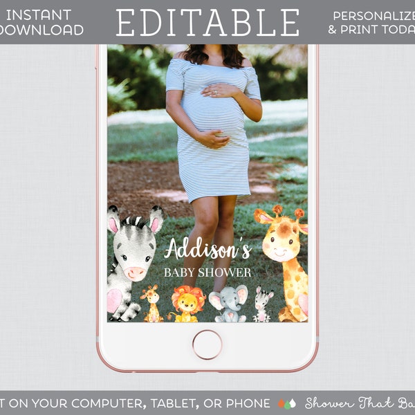 EDITABLE Baby Shower Snapchat Filter - Safari Baby Shower Snapchat Geofilter - Editable Safari Animal Themed Snapchat Template, Giraffe 0060