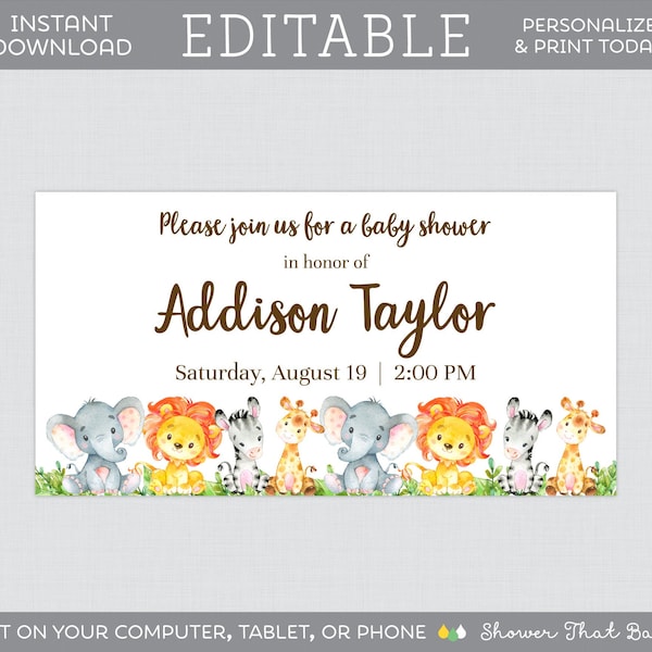 EDITABLE Baby Shower Facebook Event Cover Photo - Safari Baby Shower Facebook Event Header - Editable Safari Animal Themed Invite 0060