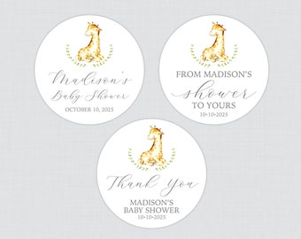 PRINTED Giraffe Baby Shower Stickers - Giraffe Themed Circle Stickers - Neutral Watercolor Giraffe Baby Shower Favor Labels 0080-g