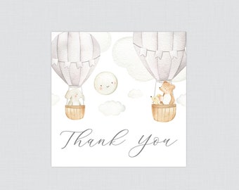 Gray Hot Air Balloon Printable Favor Tag - Up and Away Themed Baby Shower Favor Tags, Grey "Thank You" Baby Shower Favor Tags - 0079-G