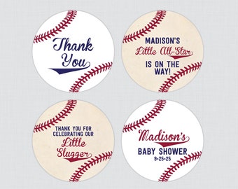 PRINTED Baseball Baby Shower Stickers - Baseball Themed Favor Stickers - Personalized Baseball Labels for Decorations or Favors 0027