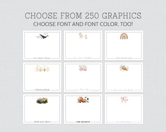 PRINTED Baby Shower Thank You Note Cards - Choose Your Graphic, Font, and Font Color - Baby Shower or Kids Personalized Note Cards - 0082