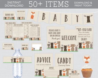Woodland Baby Shower Bundle - Over 80 Printable Games, Activities, Decorations, Inserts, and Signs - Woodland Animal Themed Package 0010
