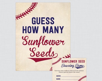 Baseball Baby Shower Sunflower Seed Guessing Game Printable - Guess How Many Sunflower Seeds Game - Instant Download - Vintage Baseball 0027