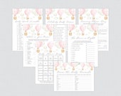 Pink Hot Air Balloon Baby Shower Games Package - Seven Printable Games: Bingo, Price is Right, Purse Game, Nursery Rhyme, Up and Away 0079-P