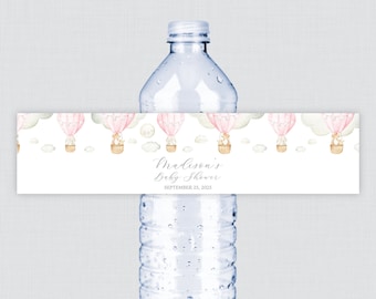 Printed OR Printable Pink Hot Air Balloon Water Bottle Labels - Hot Air Balloon Themed Baby Shower Water Bottle Labels - Personalized 0079-p