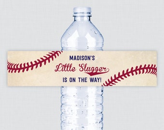 Printed OR Printable Baseball Water Bottle Labels - Baseball Themed Baby Shower Water Bottle Labels - Personalized Baseball Labels 0027