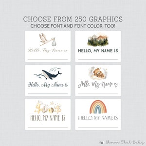 PRINTED Name Tag Stickers - Choose Your Graphic, Font, & Font Color Baby Shower or Party Name Tag Labels - Hello, My Name Is Stickers 0082