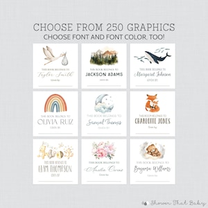 PRINTED Bookplate Stickers - Choose Your Graphic, Font, and Font Color - Baby Shower Bookplate Labels - Baby Library Stickers 0082