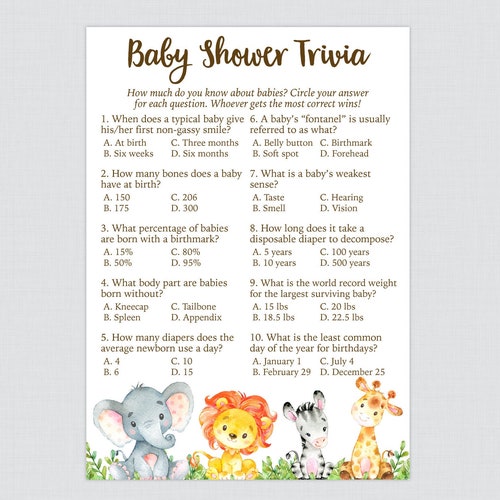 Safari Baby Shower Trivia Game Printable Safari Animal - Etsy Australia Safari Baby Shower Trivia Game Printable Safari Animal - Etsy Australia