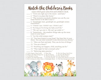 Safari Baby Children's Book Match Game Printable - Safari Animal Themed Match the Children's Book Quotes Quiz - Instant Download 0060