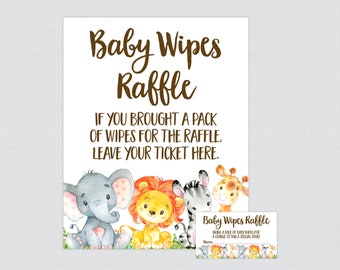 Safari Baby Shower Wipes Raffle Tickets and Wipes Raffle Sign - Printable Safari Animal Themed Diaper Wipe Raffle Cards and Sign 0060