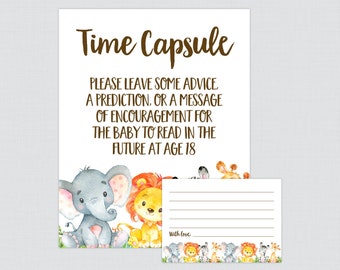 Safari Baby Shower Time Capsule Cards and Display Sign - Safari Animal Themed Baby Time Capsule Activity - Printable Instant Download - 0060