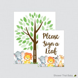Safari Animal Baby Shower Guest Book - Safari Baby Shower Guest Book Alternate - Safari Themed Sign a Leaf Poster Sign - Elephant Lion 0060