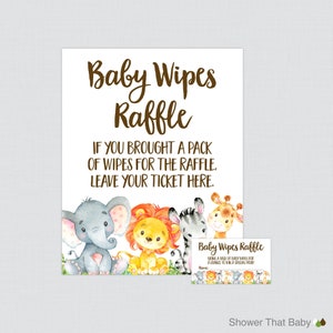 Safari Baby Shower Wipes Raffle Tickets and Wipes Raffle Sign - Printable Safari Animal Themed Diaper Wipe Raffle Cards and Sign 0060