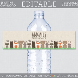 EDITABLE Water Bottle Labels - Woodland Baby Shower Water Bottle Labels Template - Editable Woodland Animal Themed Water Bottle Labels 0010