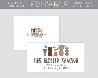 EDITABLE Woodland Address Labels - Woodland Baby Shower Guest Address Labels - Editable Woodland Animal Themed Recipient Address Labels 0010