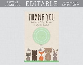 EDITABLE Woodland Baby Shower EOS Favor Tags - Woodland Baby Shower EOS Favor Tag Printable - Woodland Animal Themed Lip Balm Favor 0010