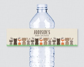 Printed Woodland Water Bottle Labels - Woodland Baby Shower Water Bottle Labels - Personalized Woodland Animal Themed Bottle Labels 0010