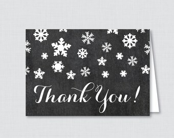 Printable Winter Baby Shower Thank You Card - Printable Instant Download - Chalkboard Snowflakes Winter Wonderland Thank You - 0004-C