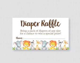 Safari Baby Shower Diaper Raffle Tickets and Diaper Raffle Sign - Printable Gender Neutral Safari Animal Diaper Raffle Cards and Sign - 0060