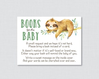 Sloth Baby Shower Printable Bring a Book Instead of a Card Invitation Inserts, Sloth Themed Baby Shower Stock Baby's Library Card 0076