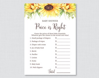 Sunflower Baby Shower Price is Right Game - Printable Baby Shower Game Instant Download - Rustic, Yellow Sunflower Price is Right - 0051