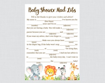 Safari Baby Shower Mad Libs Printable - Baby Advice Cards Mad Libs Game Instant Download - Safari Animals Baby Shower Mad Lib Game - 0060