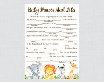 Safari Baby Shower Mad Libs Printable - Baby Advice Cards Mad Libs Game Instant Download - Safari Animals Baby Shower Mad Lib Game - 0060