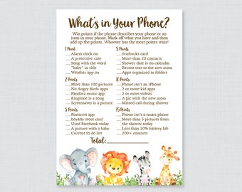 Safari Baby Shower What's in Your Phone Game - Printable Phone Raid Game - Safari Animal Gender Neutral What's in Your Phone Game - 0060