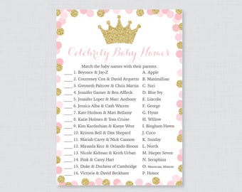 Pink and Gold Princess Baby Shower Celebrity Baby Name Game - Celebrity Baby Name Match, Printable Download - Glitter Princess Game 0070-G