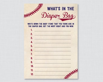 Baseball Baby Shower Diaper Bag Game - Guess What's in the Diaper Bag Game - Printable Instant Download - Baseball Themed Shower Game - 0027