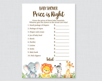 Safari Baby Shower Price is Right Game - Printable Gender Neutral Safari Baby Shower Game Instant Download - Safari Price is Right - 0060