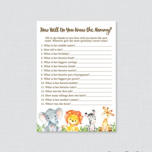 Safari Baby Shower Printable How Well Do You Know the Mommy to Be Game - Who Knows Mommy Best? - Safari Baby Animal Game Mommy Quiz 0060