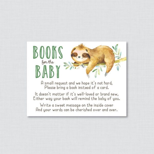 Sloth Baby Shower Printable Bring a Book Instead of a Card Invitation Inserts, Sloth Themed Baby Shower Stock Baby's Library Card 0076